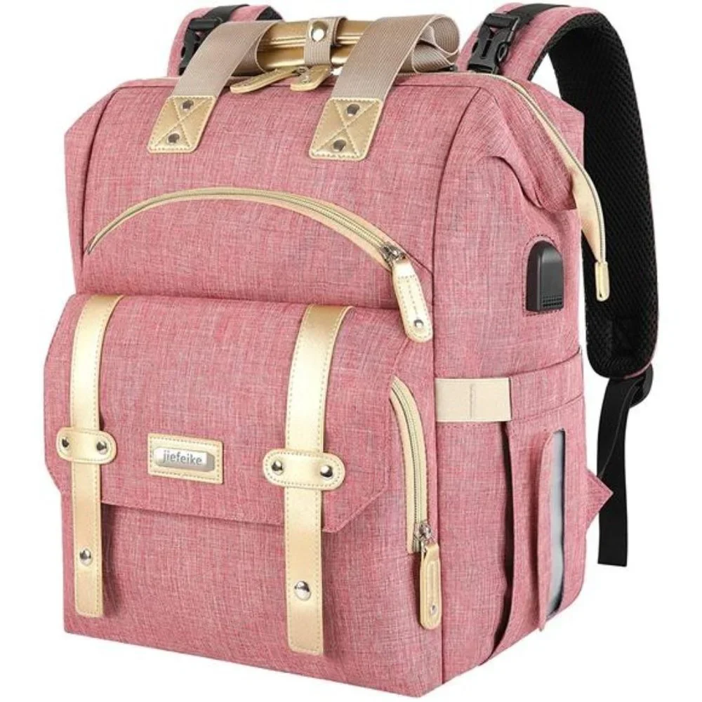 Diaper Bag Backpack, Insulated Pockets Portable Baby Nappy Bags - Pink